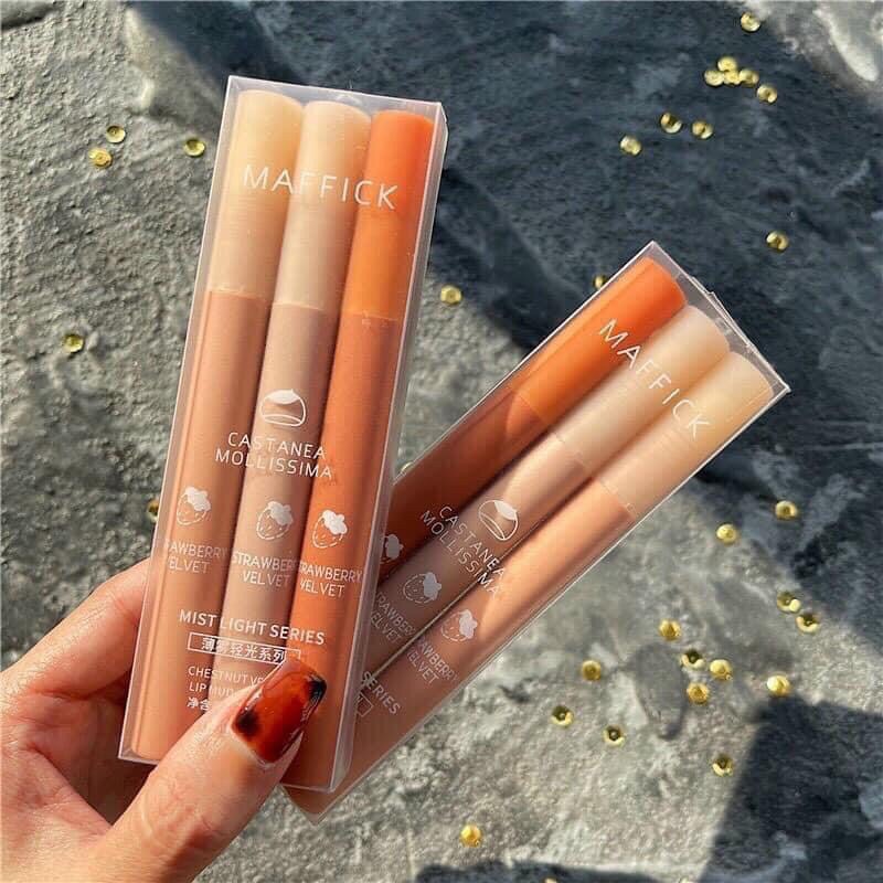 SET 3 SON KEM LÌ MAFFICK StrawBerry Velvet nội địa Trung