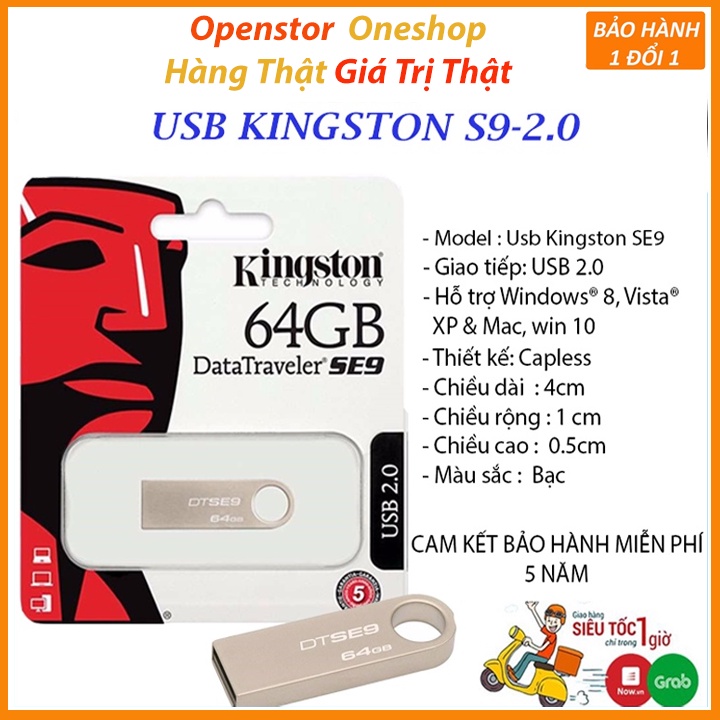 Usb Kingston SE9 64Gb/32Gb/16Gb/8Gb/4Gb - lưu trữ copy tốc độ cao chống nước