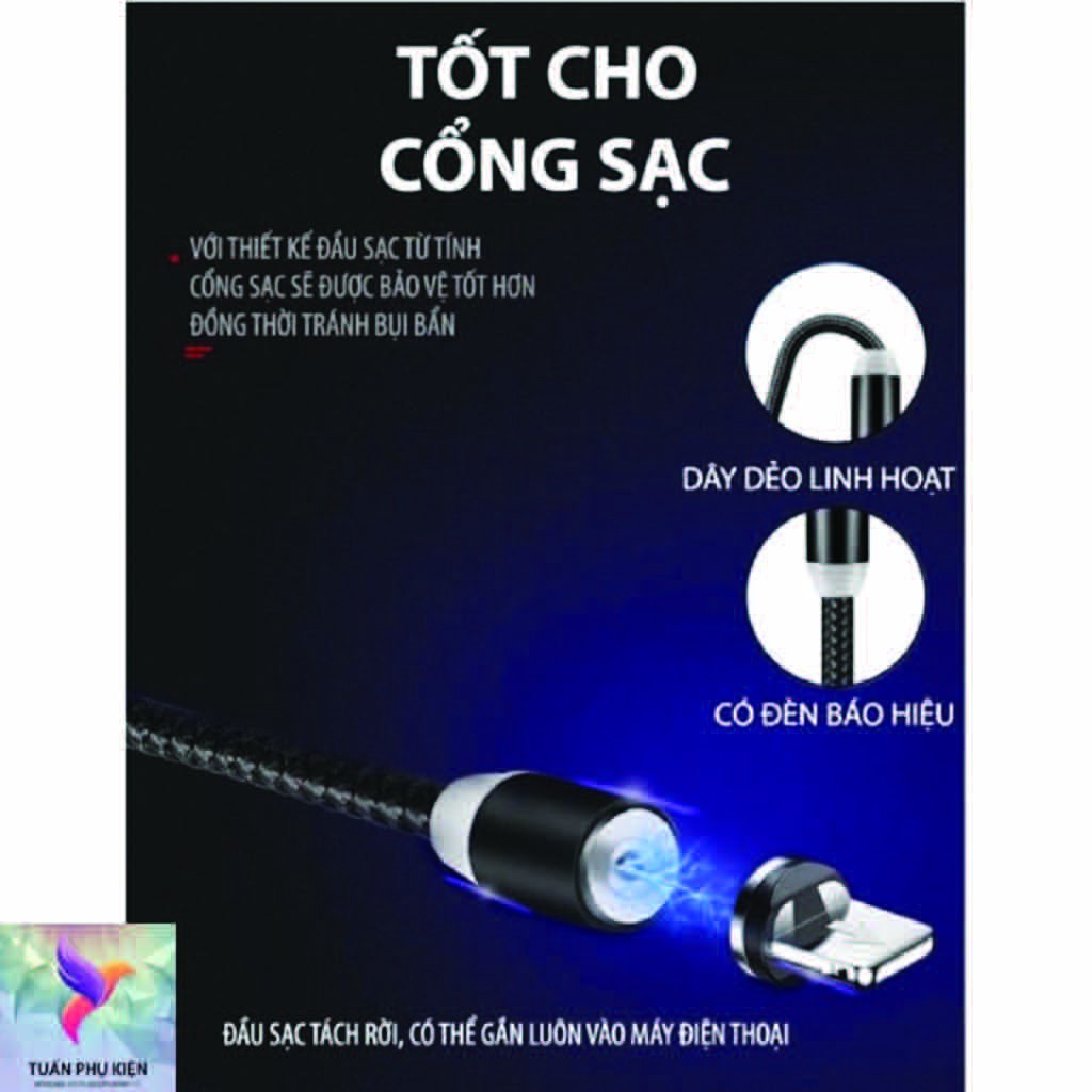 Cáp Sạc Nam Châm 3 Đầu ⚡ Cáp Sạc Nam Châm X- CABLE 360⚡ Lightning, Micro-Usb, Usb TypeC (BH 3 Tháng) - Dây Dù Dài 1m