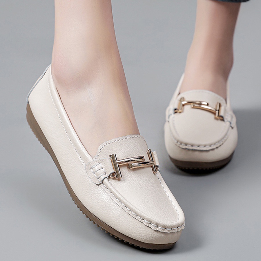Giày lười nữ chất liệu da vải slip on kiểu mọi đế cao màu trắng độn đế bảo hành 1 năm GD11 TIMAN