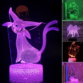 Đèn ngủ led 3d 16 màu sắc hình pokemon kèm điều khiển từ xa