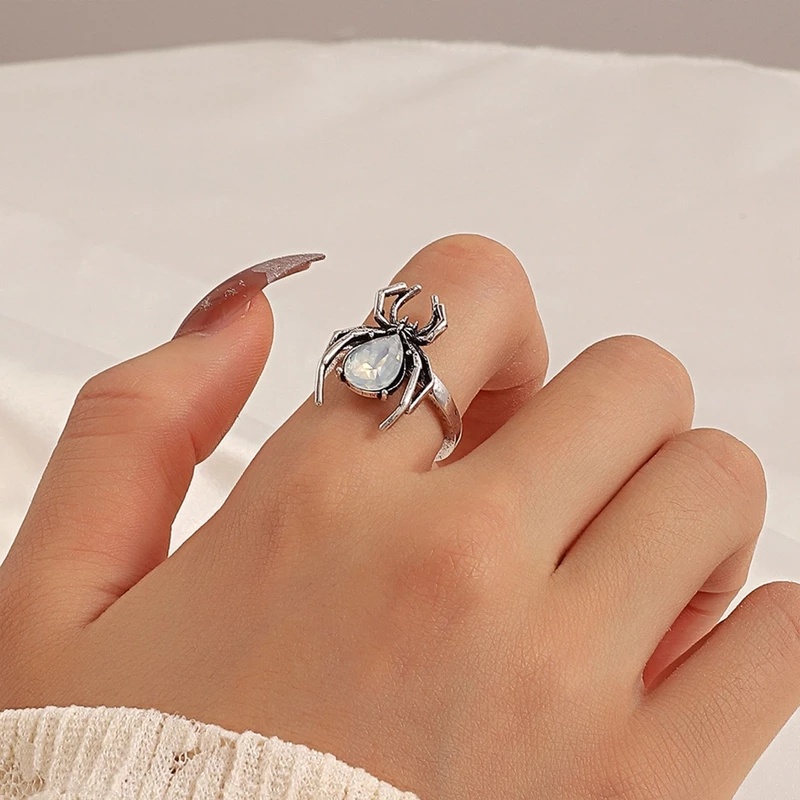 Nhẫn Hở Hình Nhện Đính Đá Zircon Phong Cách Punk Sáng Tạo Thời Trang Cho Nam Và Nữ