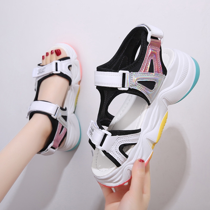 XIELUAIZTA Xăng đan Khóa Dán Đế Dày Màu Cầu Vồng Thời Trang Nữ