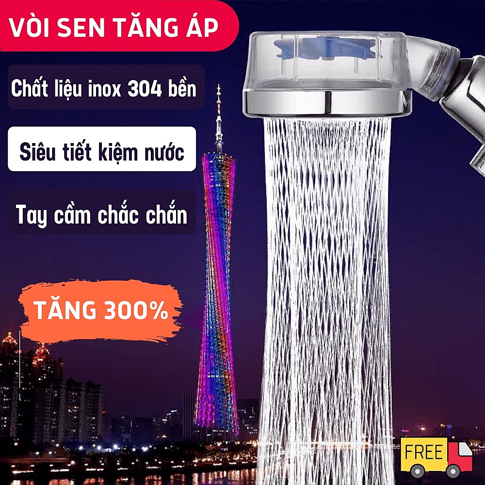 Vòi sen tăng áp, Tay sen tắm có cánh quạt cao cấp tăng 300% áp lực, tiết kiệm 30% nước -THO4