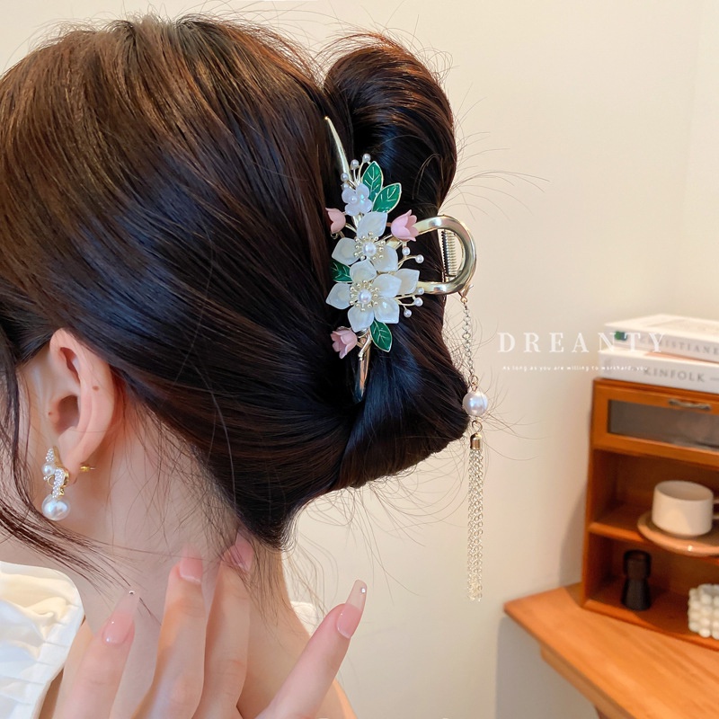 Kẹp Tóc Tua Rua Hình Hoa Đính Ngọc Trai Phong Cách Cổ Điển Cho Nữ