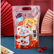Túi zip mèo may mắn đựng bánh kẹo xinh xắn, túi kẹo nougat
