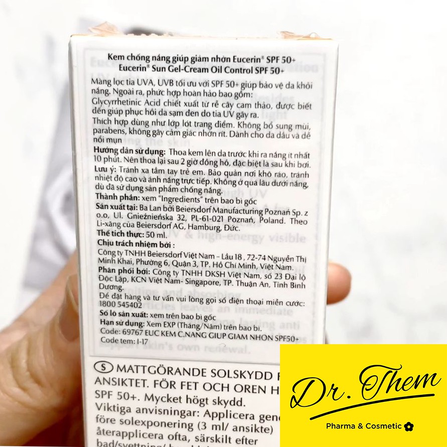 ✅[CHÍNH HÃNG] Kem Chống Nắng Eucerin Cho Da Dầu Mụn Eucerin Sun Gel-Cream Dry Touch Oil Control SPF50+ 50ml - Giảm Nhờn | BigBuy360 - bigbuy360.vn