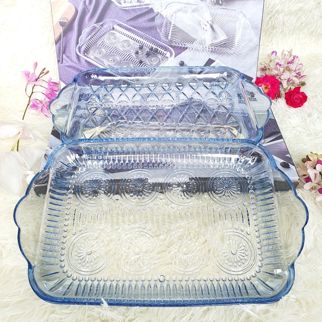 Khay/Đĩa Thủy Tinh Đẹp Để Ly/Cốc Hình Chữ Nhật, Dĩa Tròn Khay Đựng Trái Cây, Bánh Mứt