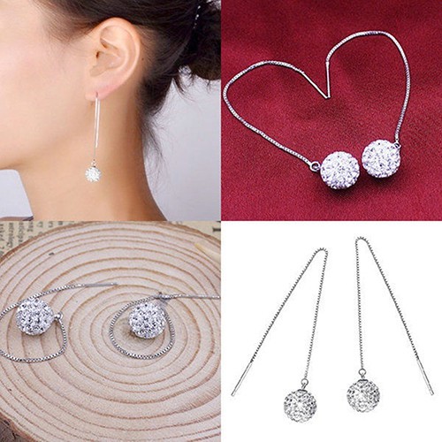 Hoa tai dáng dài xi bạc cho nữ