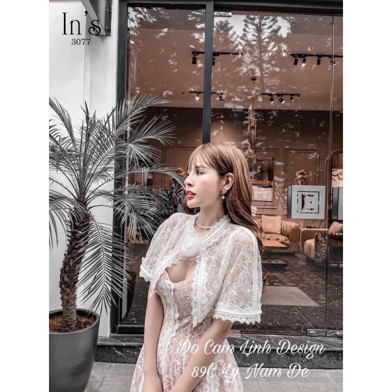 Set váy ren xoè viền ngọc kèm choàng