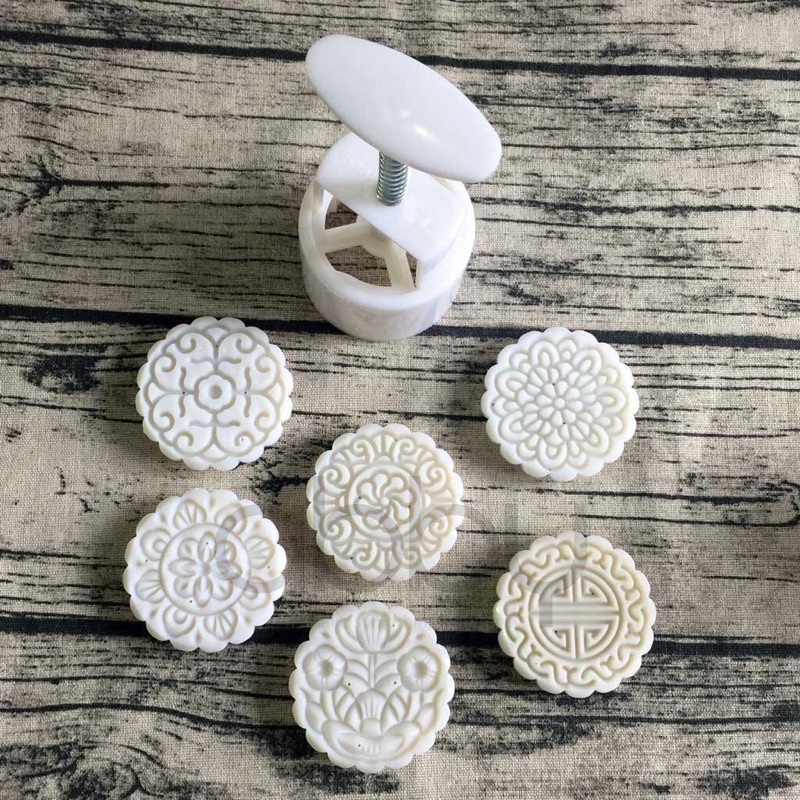 Khuôn làm bánh trung thu nhấn lò xo hình tròn 6 mặt