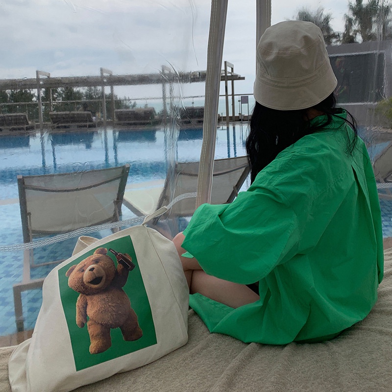 Túi Đeo Vai Vải Canvas Kích Thước Lớn Phong Cách Hàn Quốc 2021 Cho Nữ