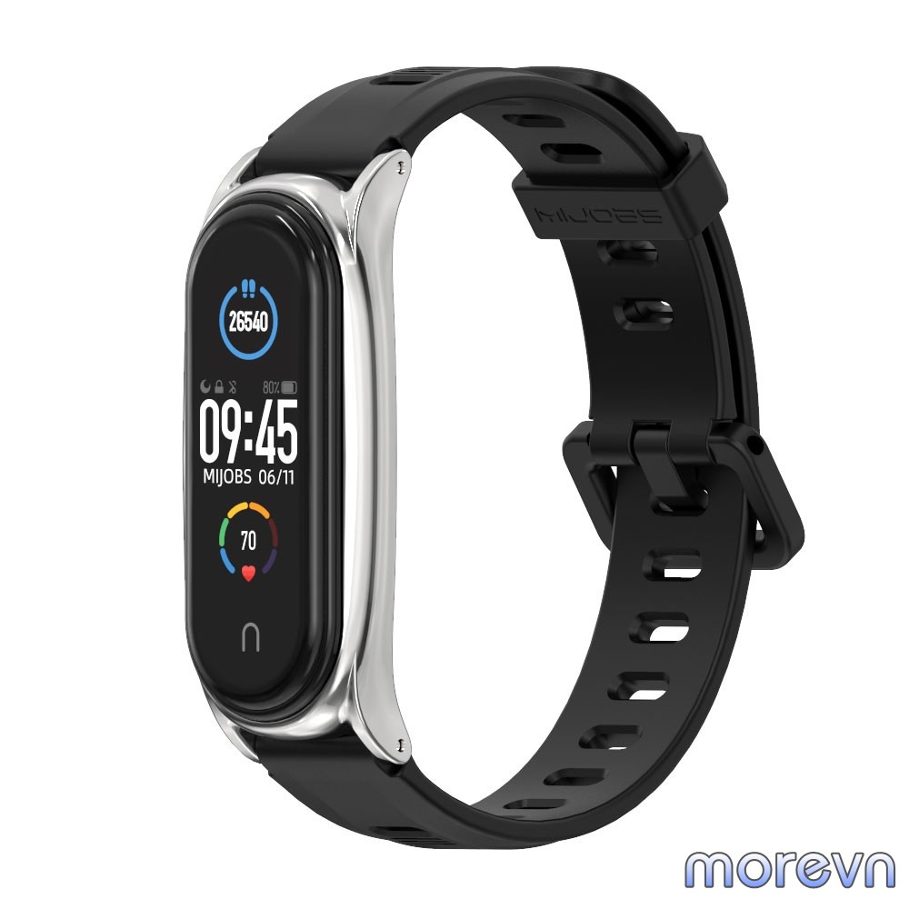 Dây đeo thay thế Miband 4, miband 3 silicon mặt kim loại PLUS, CLASSIC chính hãng MIJOBS -  dây đeo mi band 4, mi band 3