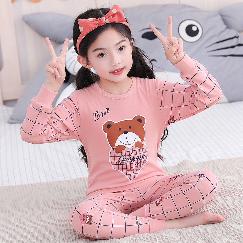 Bộ Đồ Ngủ Tay Dài Chất Liệu Cotton 100-160cm Thời Trang Xuân Thu Cho Bé
