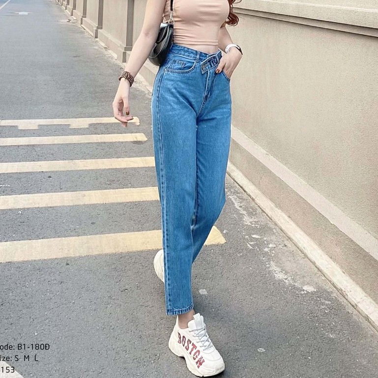 Quần jean nữ lưng cao Kpboutique mã B1-180Đ màu xanh nhạt, hình shop chụp 100%, cam kết đổi trả nếu không hài lòng