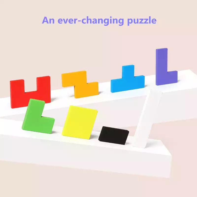 Wooden Tangram Creative Tetris Learning Educational Toys Wood IQ Puzzle Jigsaw Block for Kids