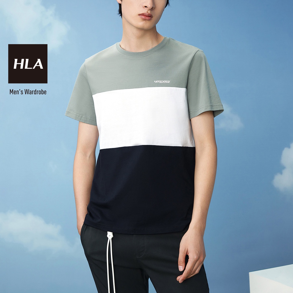 HLA - Áo Thun Nam Ngắn Tay Casual Contrast Stripe Short-sleeve T-shirt