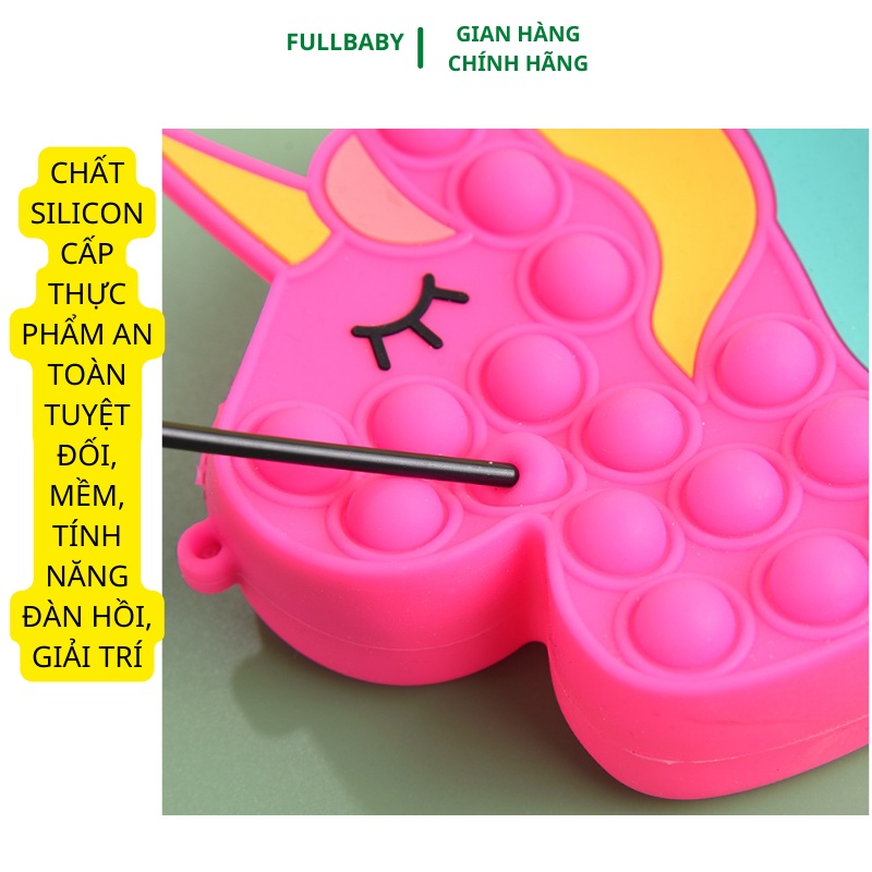 Túi pop it đeo chéo kỳ lân giảm căng thẳng, silicon mềm, bóp bong bóng có dây đeo chéo siêu xinh cho bé FULLBABY026