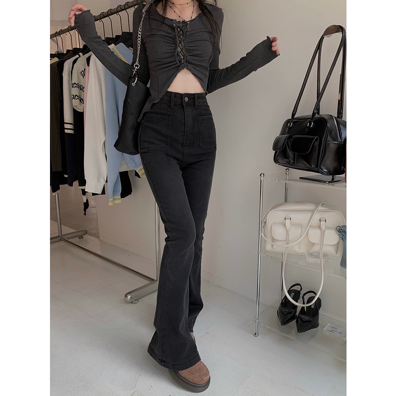 Quần Jean Ống Loe Lưng Cao Co Dãn Tốt 53932