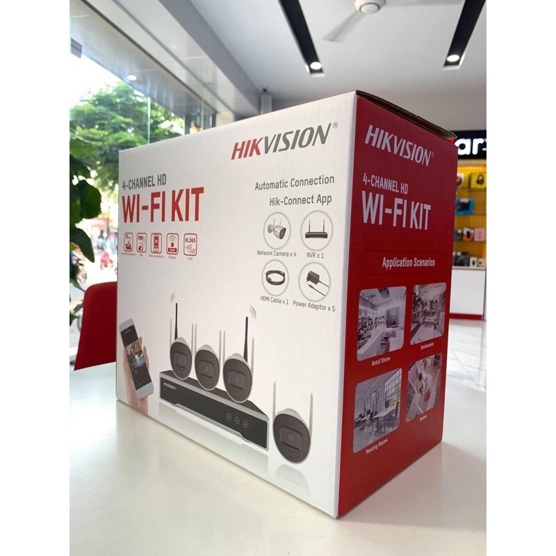 Trọn bộ Kit 4 Camera IP Wifi Hikvision NK42W0H(D) có mic, camera 2 râu, đầu ghi phát wifi xuyên tường