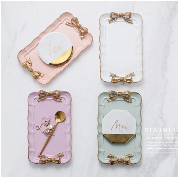 Đĩa bánh hình nơ gốm sứ trang trí siêu đẹp