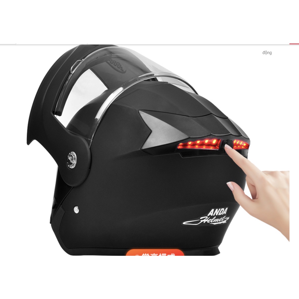 Mũ bảo hiểm full face lật hàm 2 kính AD Helmet - Có đèn LED