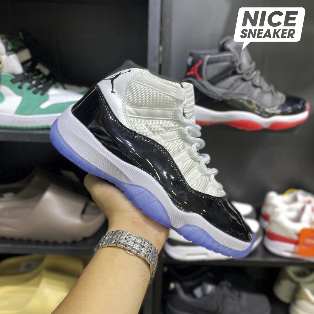 Nike Air Jordan 11 Concord (Trắng/Đen) - Giày sneaker, giày bóng rổ thương hiệu Nice Sneaker | Phiên bản 1:1 chuẩn