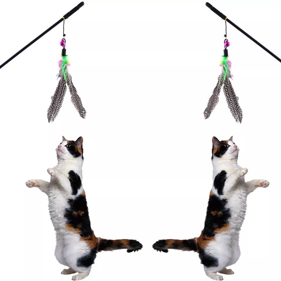 Cần câu đồ chơi cho mèo - Cần câu hình lông vũ có chuông nhỏ