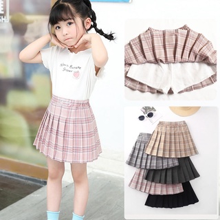 100-160cm Nữ sinh Váy kẻ sọc Phong cách học sinh với quần short an toàn bên trong cho học sinh 3-14 tuổi