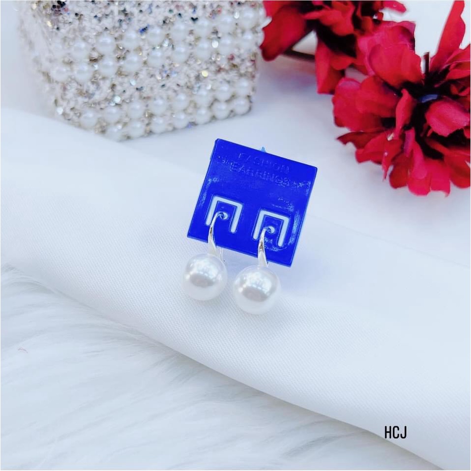 Bông tai nữ bạc chuẩn giá rẻ gắn hạt châu dạng móc câu - Kho sỉ bạc Nhất Linh