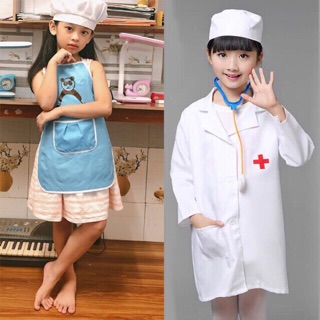 Com bo bộ quần áo bác sĩ+ bộ tạp dề học vẽ , nấu ăn