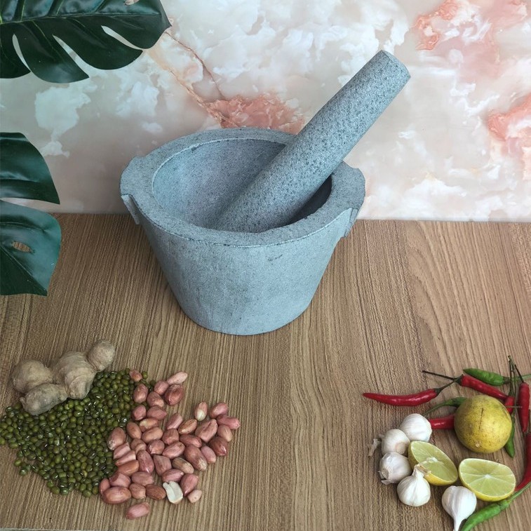 Bộ sản phẩm cối chày đá xanh nguyên khối đường kính 16cm