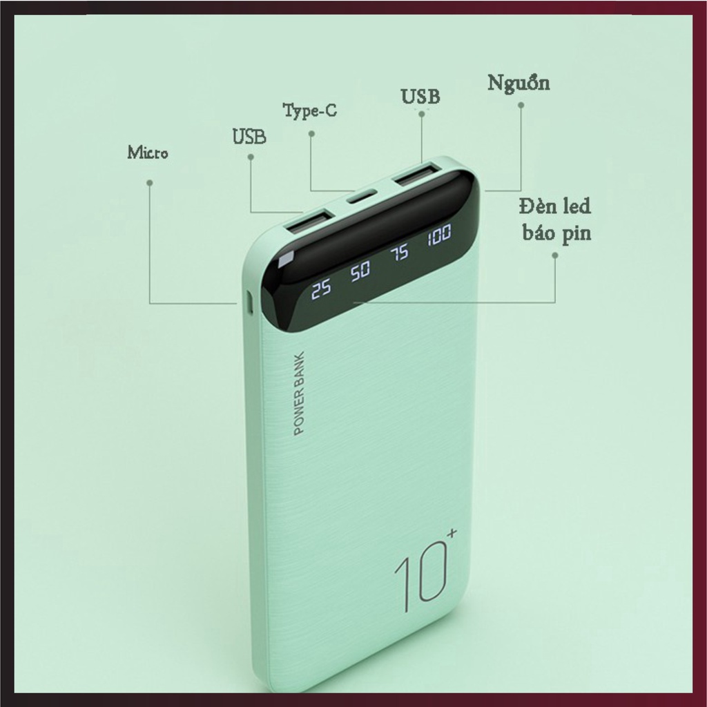 Pin sạc dự phòng WP-161 10000mAh chính hãng 2 cổng tích hợp đèn led sạc nhanh