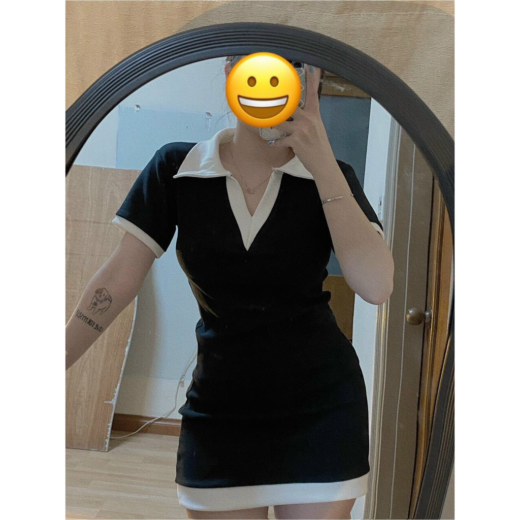 đầm polo cổ bẻ viền màu xinh ullzang