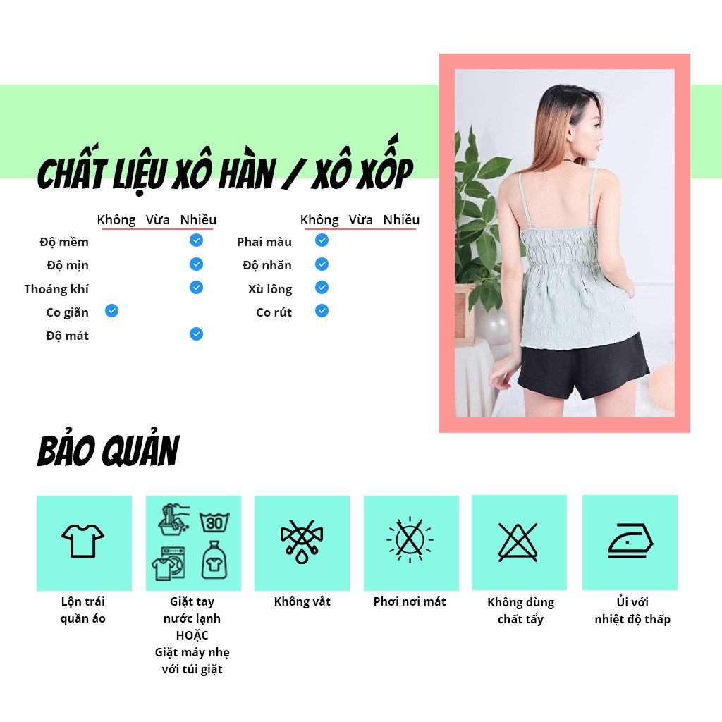 Áo thời trang nữ SBORG chất liệu xô hàn quốc 2 dây vạt xéo dún chỉ cute sexy freesize 55kg quà tặng vợ phối quần đùi