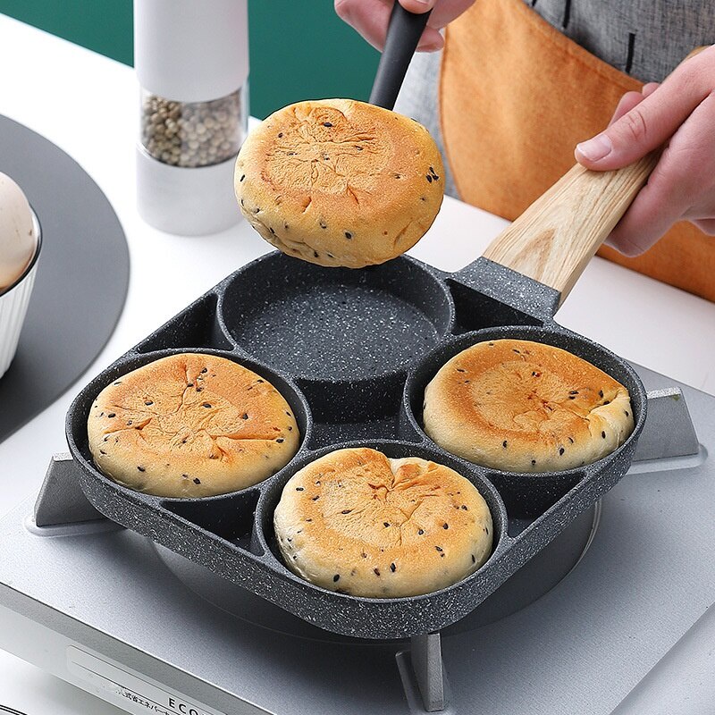 Nồi chiên trứng bốn lỗ, nồi chống dính, bữa sáng, chảo mini, chảo rán bít tết.