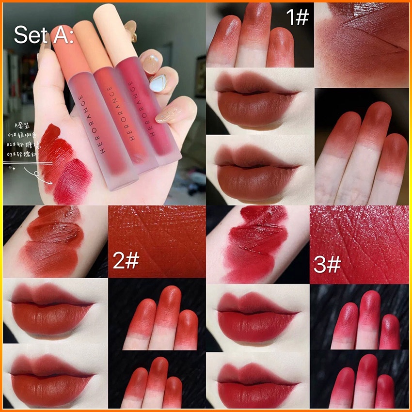 Set 3 cây son Heorange siêu lì môi dưỡng môi không trôi tông màu hottrend ECOTITT SM26