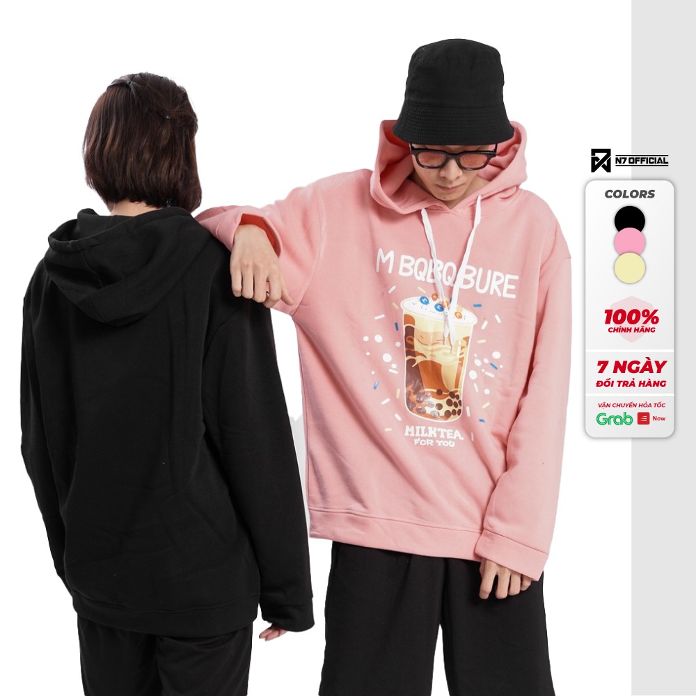 Áo mũ Hoodie TRÀ SỮA Unisex N7 form rộng 3 màu nỉ bông in họa tiết cặp đôi nam nữ Oversize Ulzzang thu đông | BigBuy360 - bigbuy360.vn