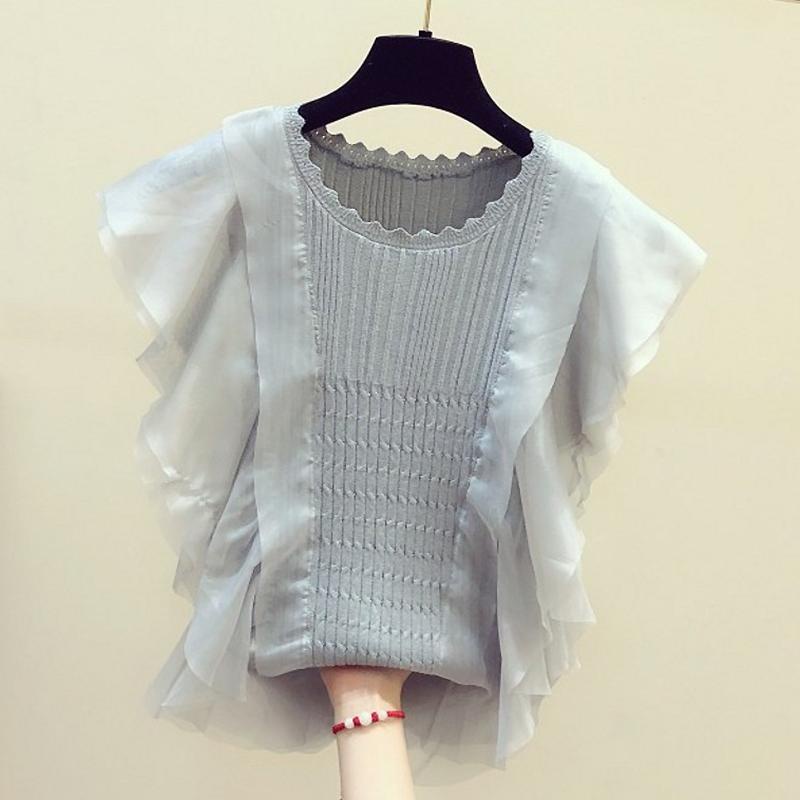 Temperament chiffon lotus leaf edge sweater women's 2022 summer new style high waist A half skirt two suits