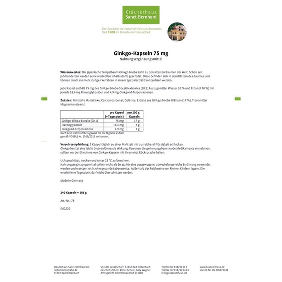 Bổ não Đức Ginkgo Kapseln 75mg, 240 Viên