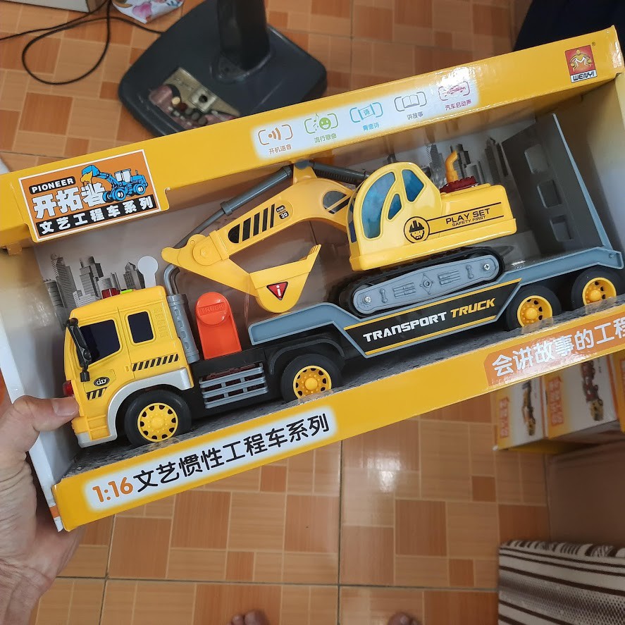 Bộ xe đầu kéo và cẩu xúc đồ chơi trẻ em tỉ lệ 1:16
