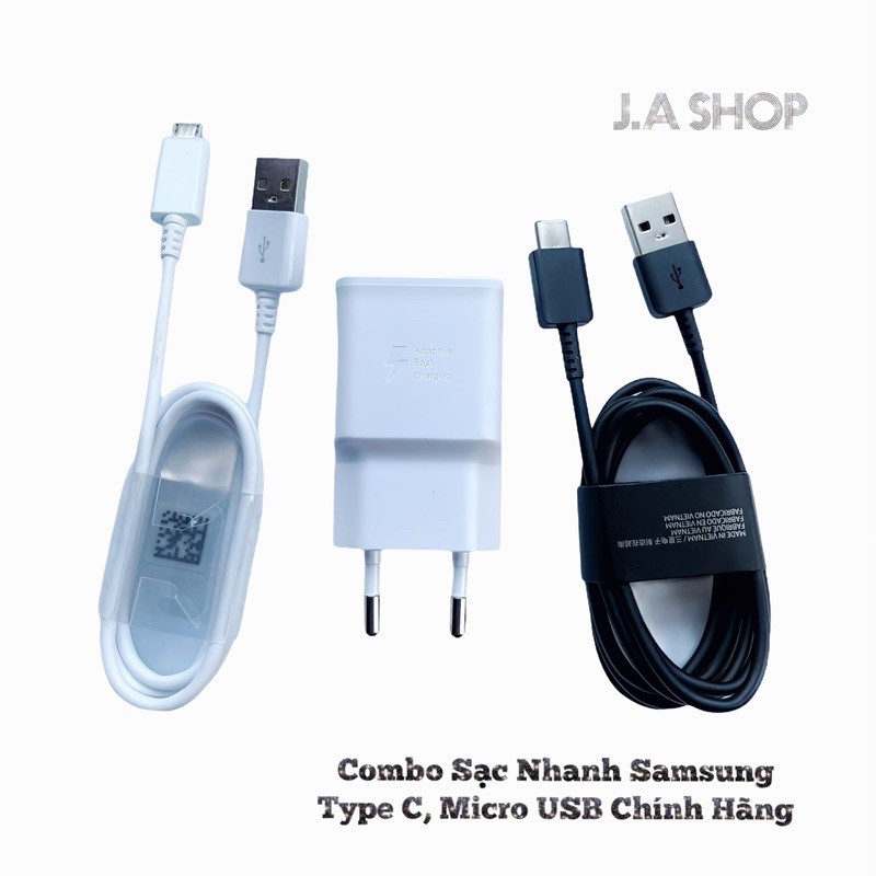 Combo Củ Sạc Nhanh 2A Samsung, Cáp Sạc Type C, Cáp Sạc Micro-USB Samsung Zin Chính Hãng Bảo Hành 1 Đổi 1