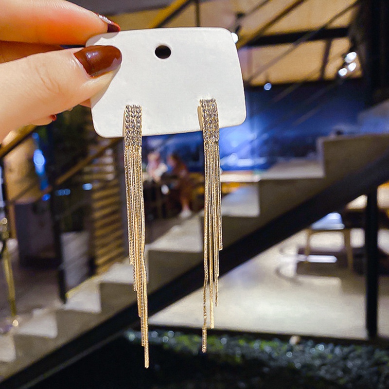 Bông Tai Tua Rua Dáng Dài Đính Đá 2022 Phong Cách Hàn Quốc Thời Trang Cho Nữ