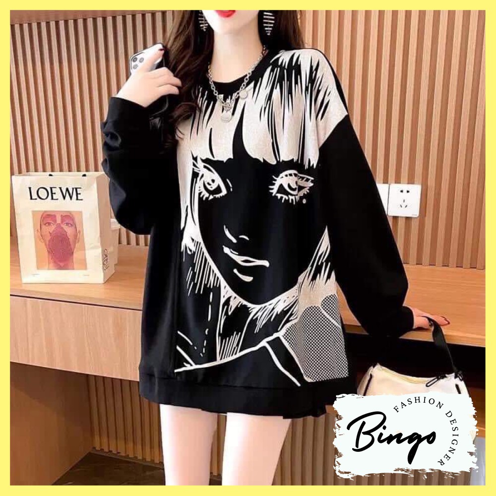 Áo Sweater Nỉ Hình Cô Gái Cho Nữ - Áo Nỉ Dài Tay