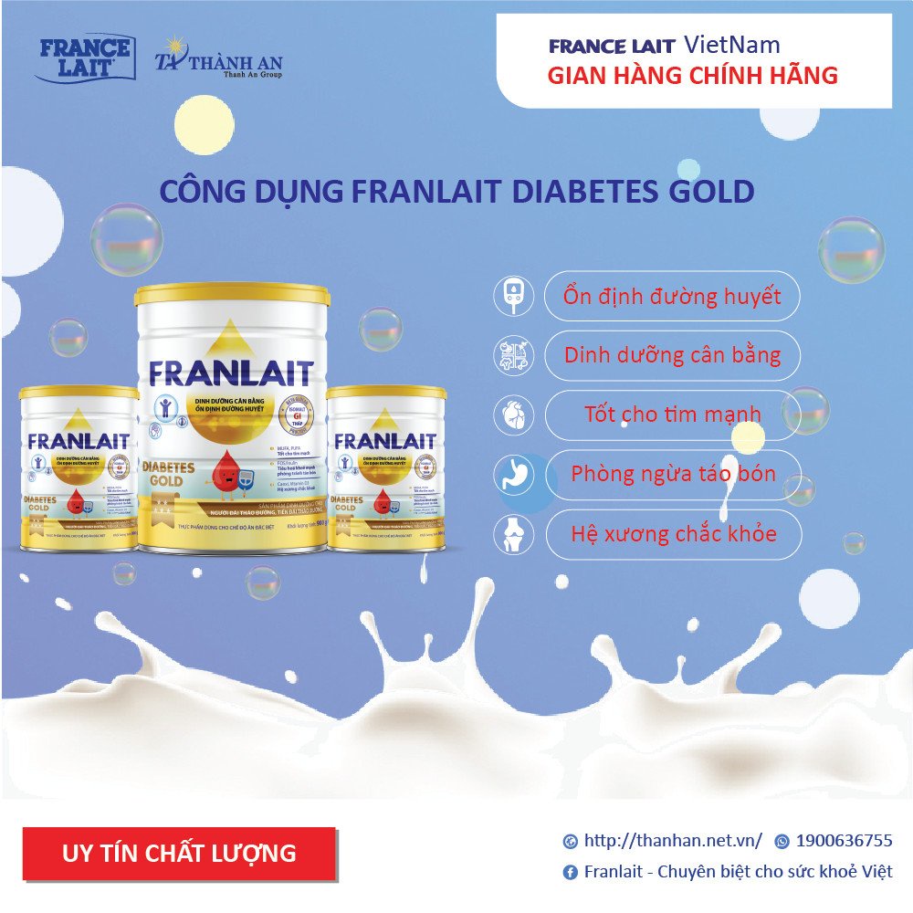 Sữa Franlait Diabetes Gold Giúp Cân Bằng Dinh Dưỡng, Ổn Định Đường Huyết Dành Cho Người Bị Tiểu Đường 900g