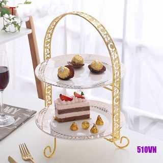 Giá trưng bày bánh kem chất liệu kim loại màu vàng thiết kế 2 lớp với mái vòm thích hợp dùng để trang trí