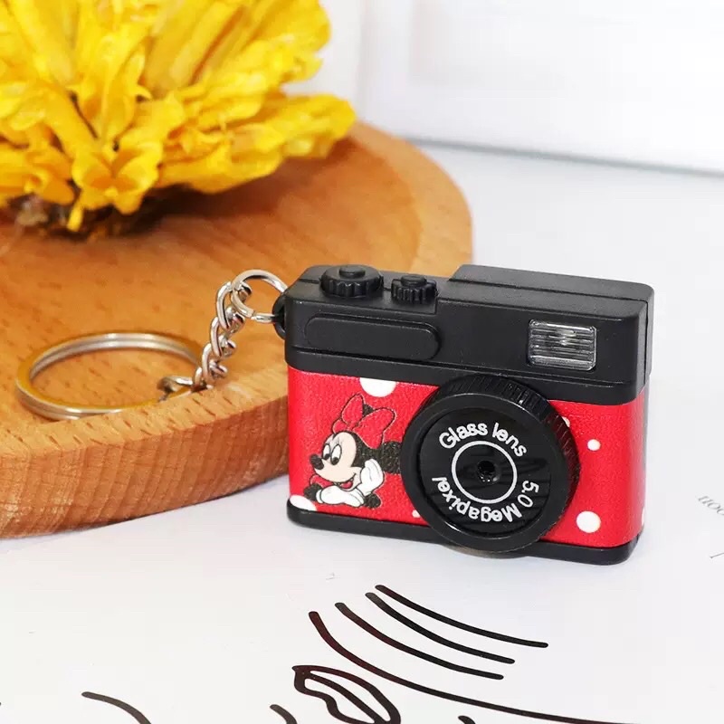 Móc khoá mô hình máy ảnh xinh iu mickey minnie mine , móc treo cặp balo hình camera có đèn led