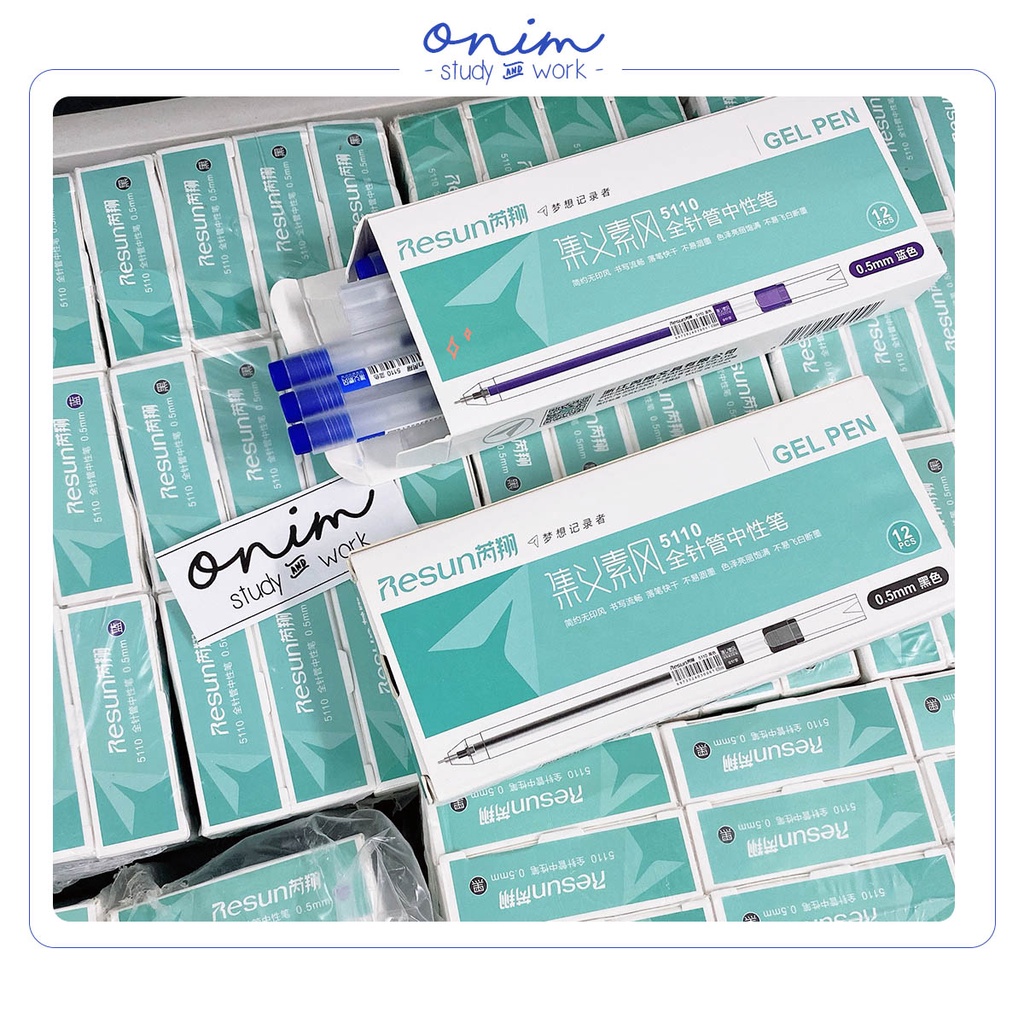 Hộp 12 bút bi nước mực gel RESUN 5110 ngòi 0.5mm ONIM bản dupe Muji - ngòi thay thế