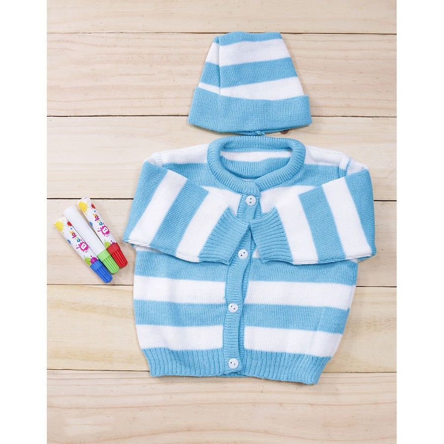Áo len sọc và nón cho bé sơ sinh đến 3 tháng