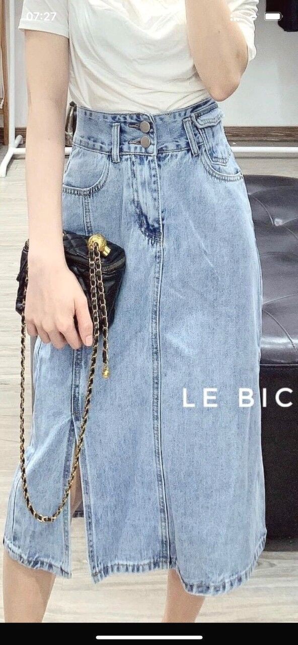 Chân váy bò dáng dài 2 khuy viền xẻ cạnh | BigBuy360 - bigbuy360.vn